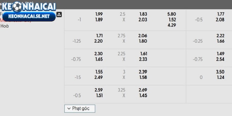 Tỷ lệ rate nhà cái Fulham vs Manchester City